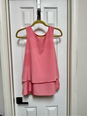 DG2 Coral pink Layered Chiffon Tank Top Size S Sleeveless Flowy Blouse